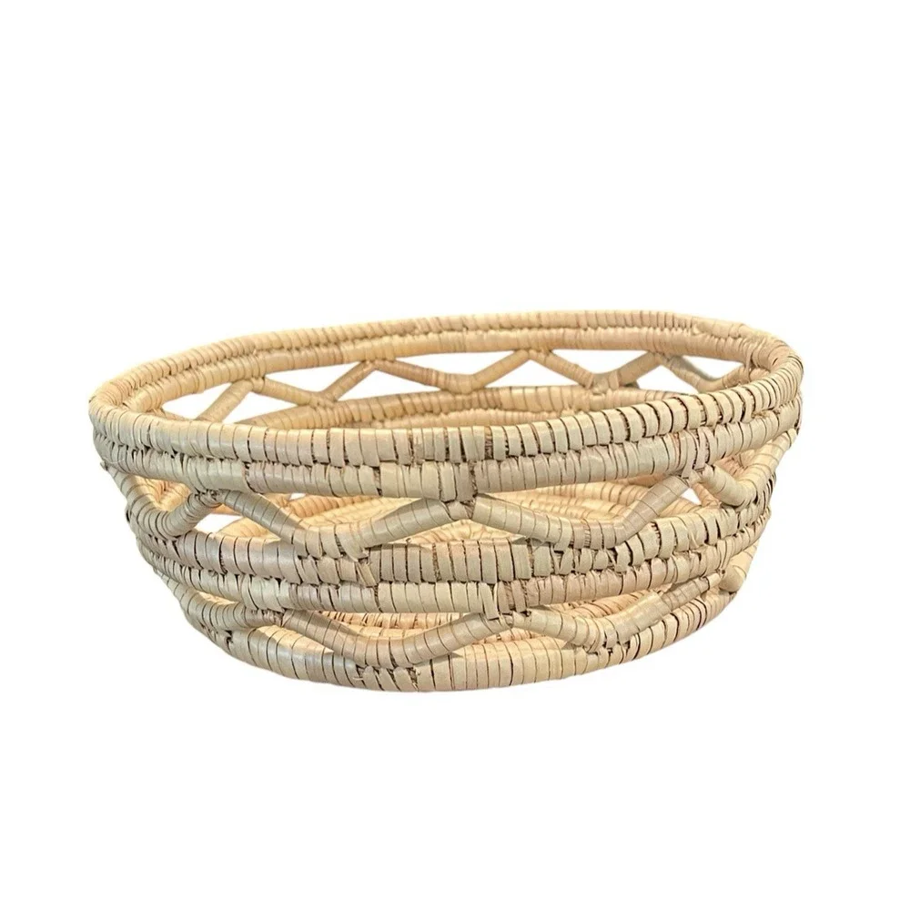 Seagrass Decorative Basket Woven Rattan Round Boho Storage Shelf Decor Console